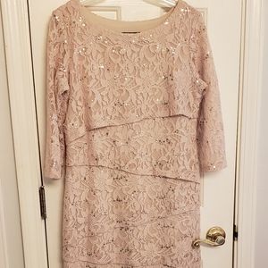 Ronnie Nicole Asymmetric Tiered Lace Sheath dress